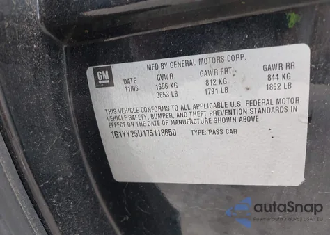 2007 Chevrolet Corvette from USA, damaged, VIN 1G1YY25U175118650